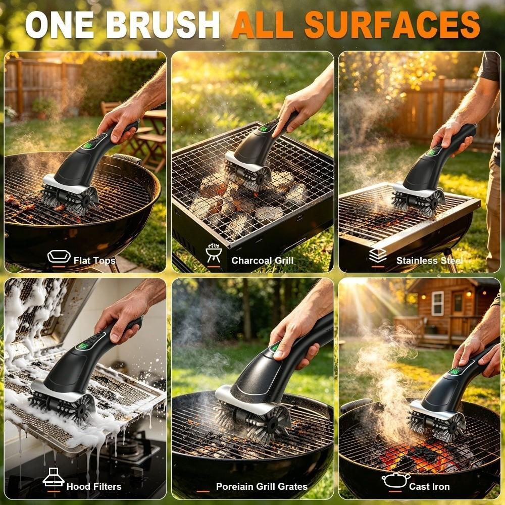 Removable Head Electric Grill Brush 2-Speed Settings Rotating Barbecue Brush  Household