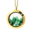 Stones and Minerals. Raw Emerald Necklace. 25 Mm Medallion Model. Gold Color.
