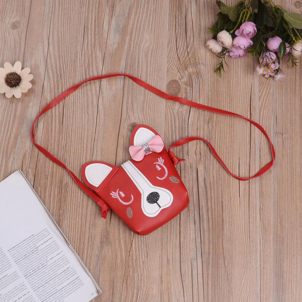 Children Bowknot Dog Shoulder Bag Baby Purse PU Leather Messenger Bag Kid Crossbody Bag Wallet