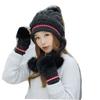 Шапка женская зимняя вязаная шерстяная шариковые перчатки комплект из 2 предметов студенческий велосипедный спорт корейский стиль модные бархатные утолщенные теплые ушанки