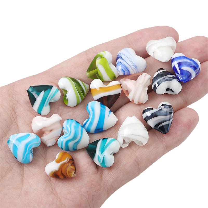 2 шт. глазурованные бусины в виде сердца любви стеклянные бусины-разделители ручная роспись в полоску Шарм для изготовления ювелирных изделий DIY браслет серьги подарки ремесленные аксессуары