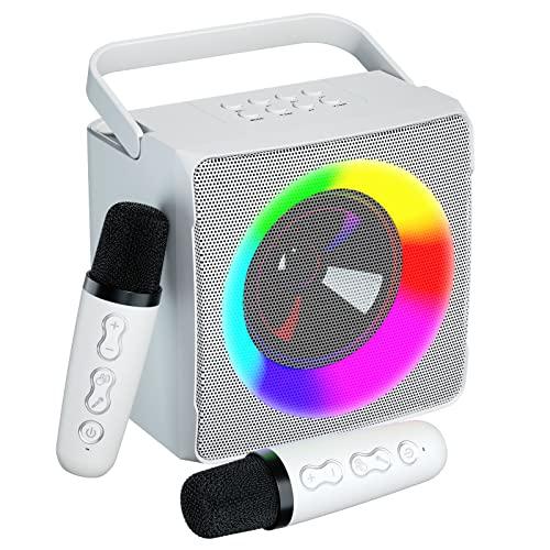 Караоке-машина, портативный динамик Bluetooth, светодиодная лампа для вечеринок с 2 беспроводными микрофонами для караоке — подарок на день рождения, семья, вечеринка, встреча, поддержка USB.