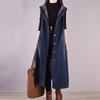 Large Size Loose Long Denim Sleeveless Hooded Vest with Women's Simple Loose Long Vest