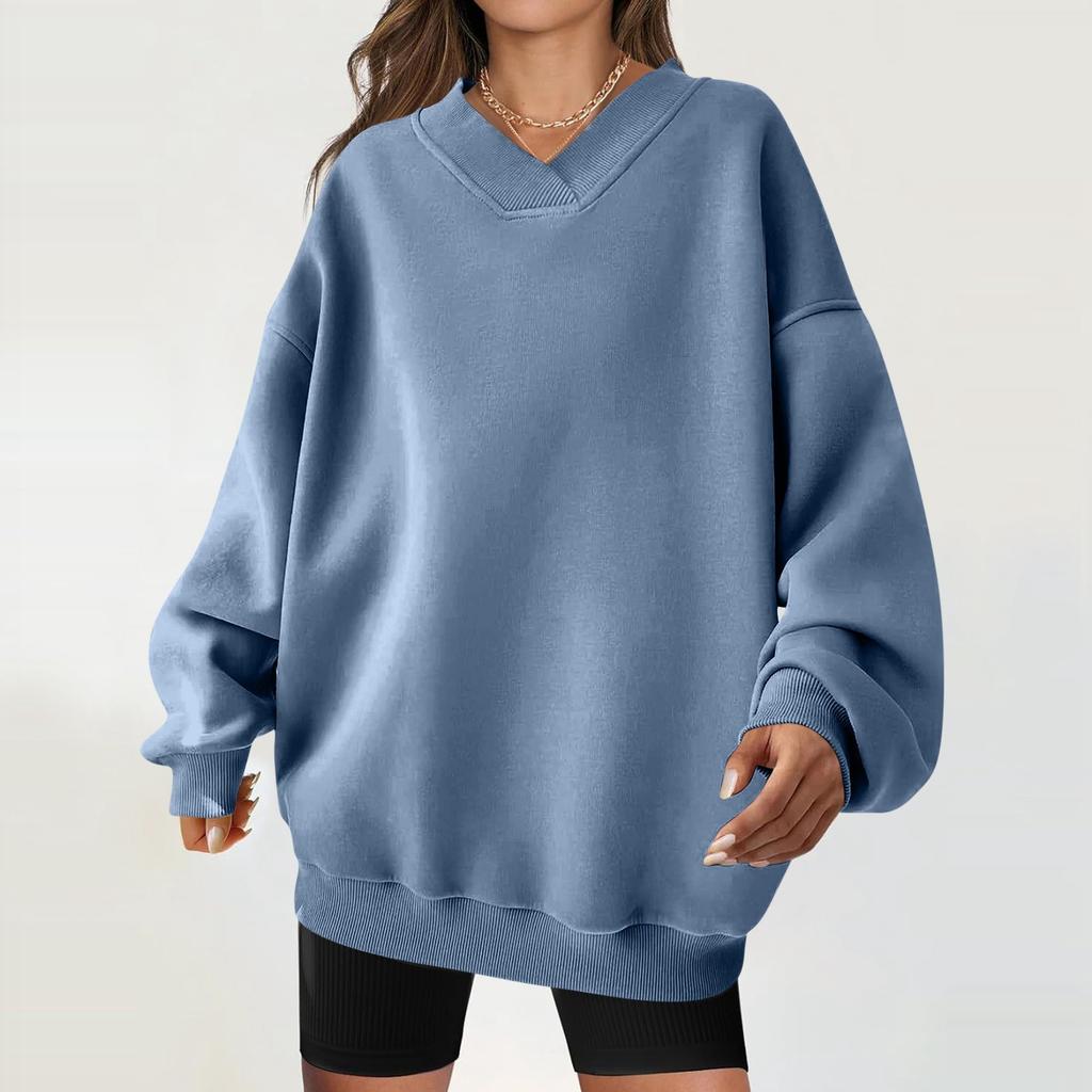 Women's Casual Fashion Solid Color Long-sleeved Loose Round Neck Sweatshirt