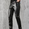 Men's Stretch Leather Pants Slim Fit Trend Tight Casual Trousers for Men PU Leather Trousers Motorcycle Pants