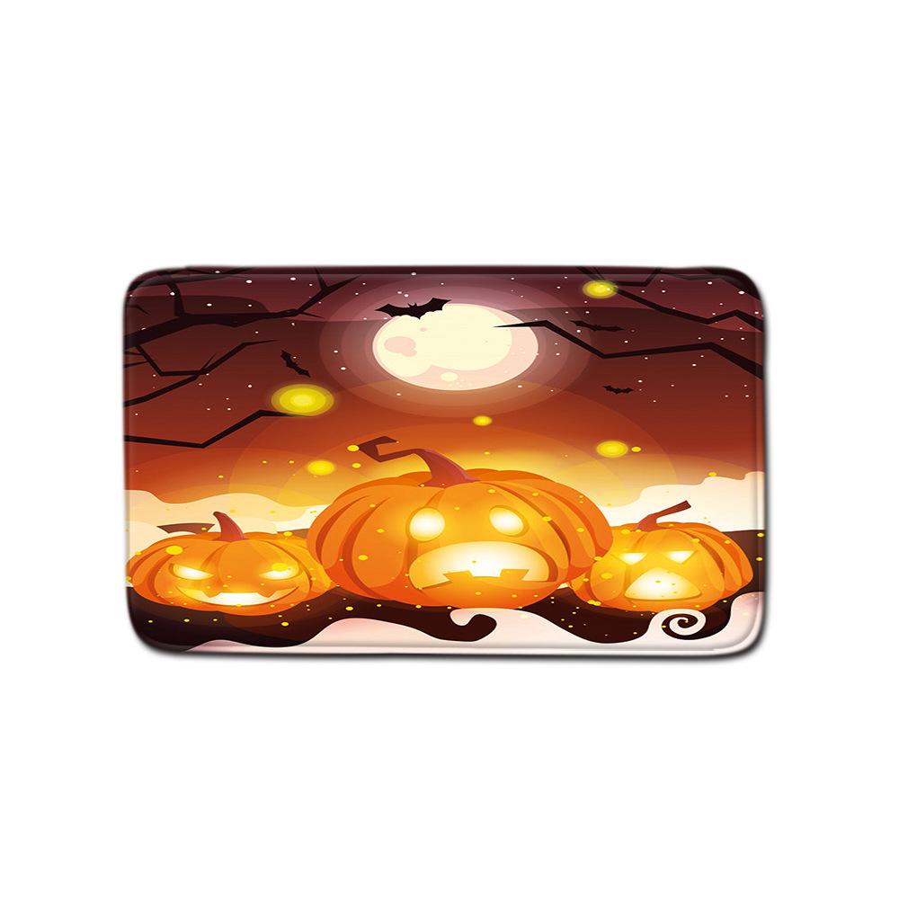 Halloween Shower Curtain Floor Mat Three-Piece Combination Set, Living Room Sand Absorbent Carpet, Bedroom Non-Slip Door Mat