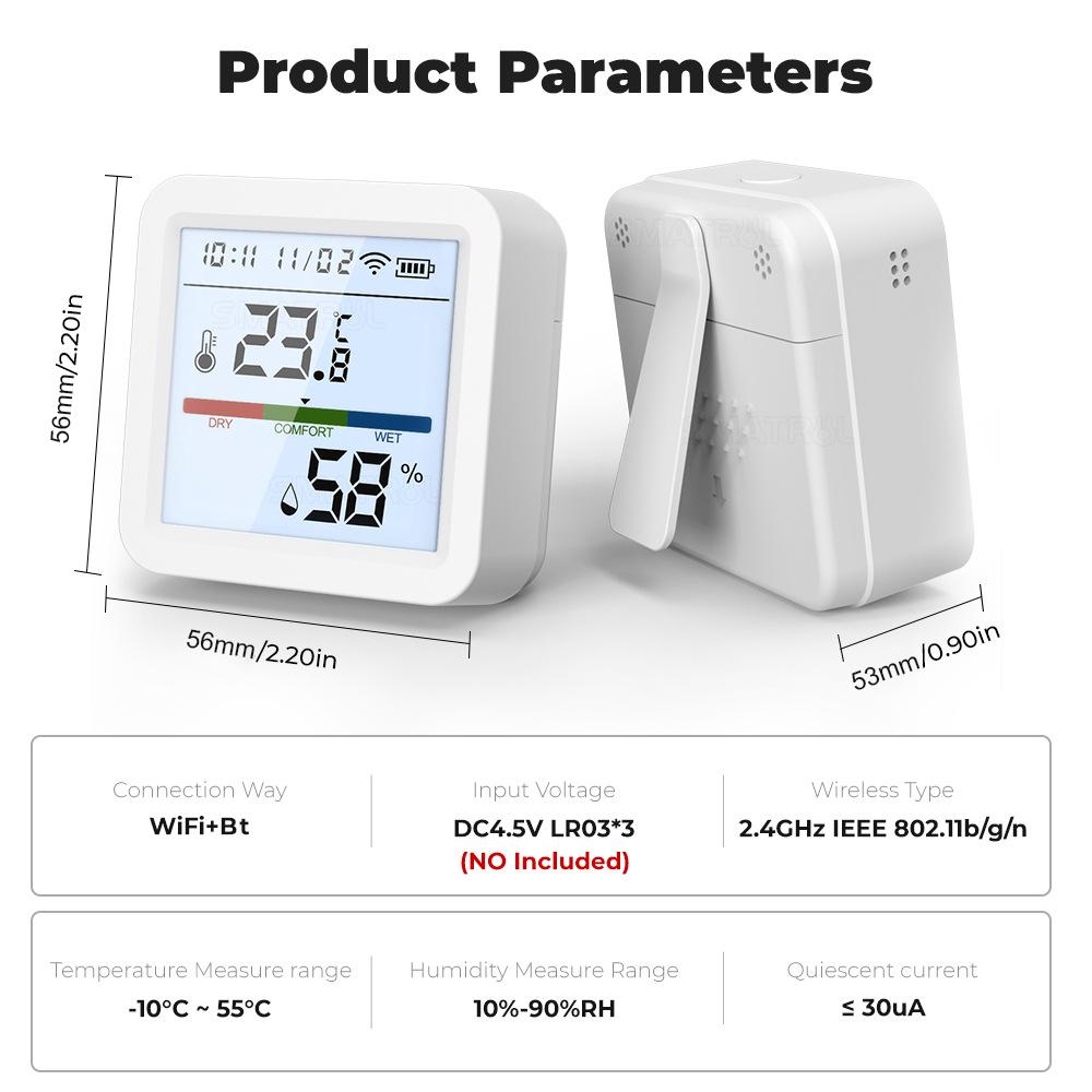 Tuya WiFi BT Dual-Mode Temperature Humidity Tester LCD Backlight Display Mobilephone APP Remotely