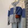 Qarama-qarshi ranglar Kuz va Qish chiziqlari Qisqa Etnik Sviter Jaket Yangi Retro Top Ayollar