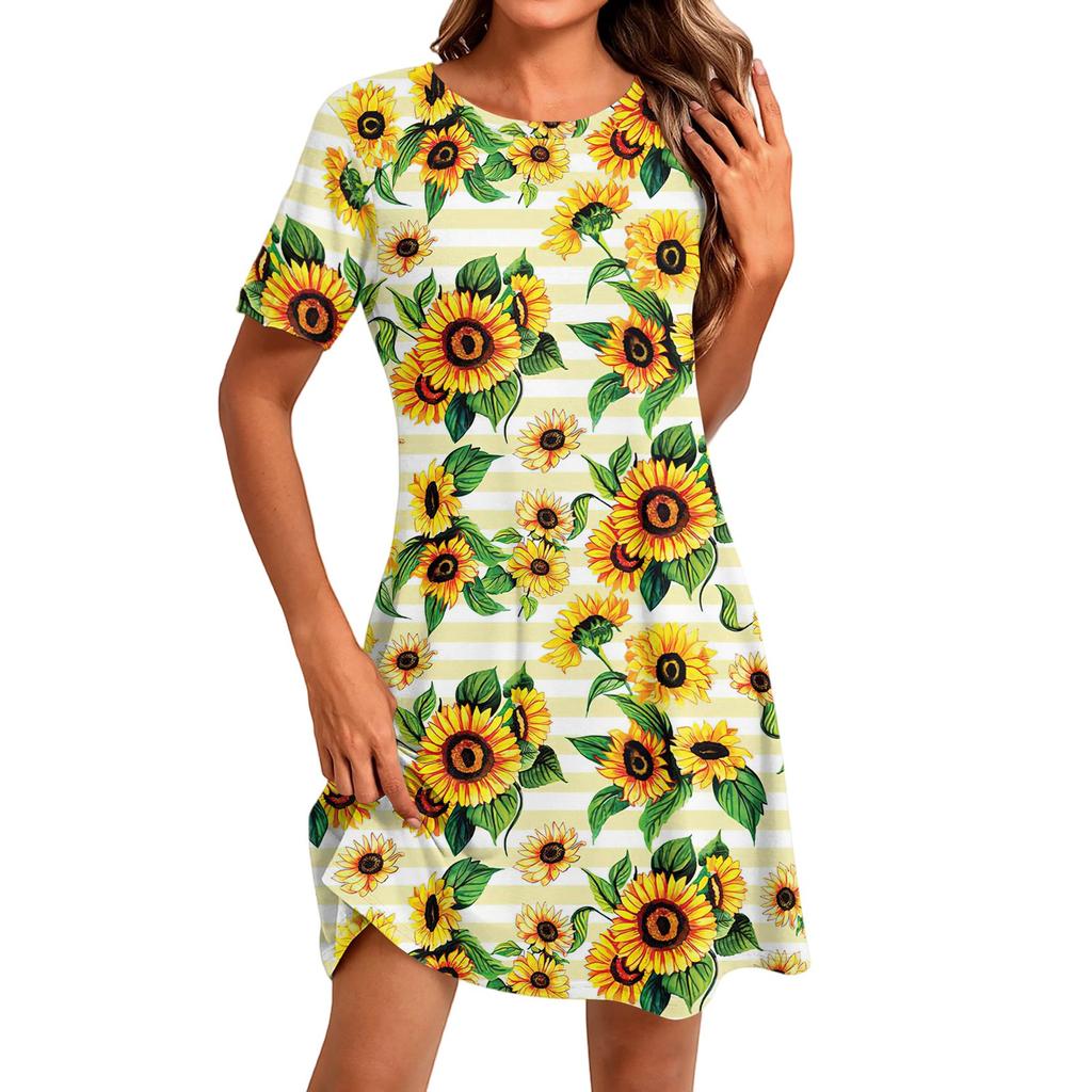 Women's Fashion Casual Print Round Neck Short Sleeve Short Dress