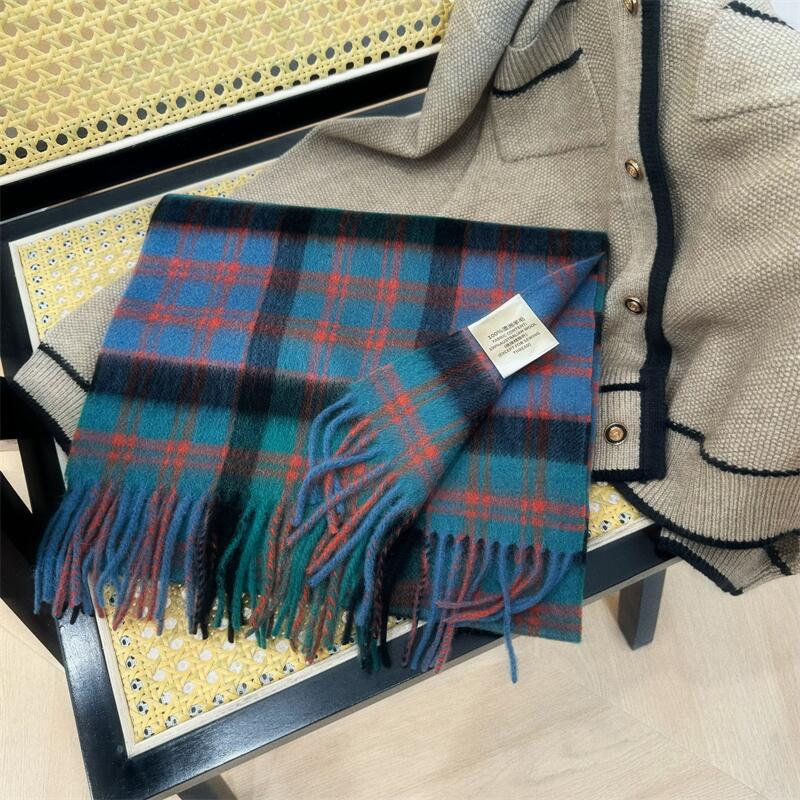 100% Wool Women's Scarf: 2024 Spring/Autumn Korean Style Plaid Shawl