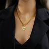 DIEYURO 316L Stainless Steel Heart-Shaped Green Stone Charm Necklace Earrings For Women Girl Fashion Waterproof Jewelry Set Gift