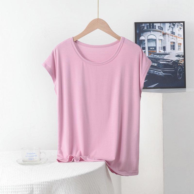 Женская свободная футболка из модала: Плюс размер, Круглый вырез, Короткий рукав, Однотонный, Летний топ для мам