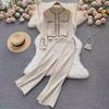 Elegant Autumn Women's Knitted Suit: Single-Breasted Cardigan & High-Waist Wide-Leg Pants, Two-Piece Set.