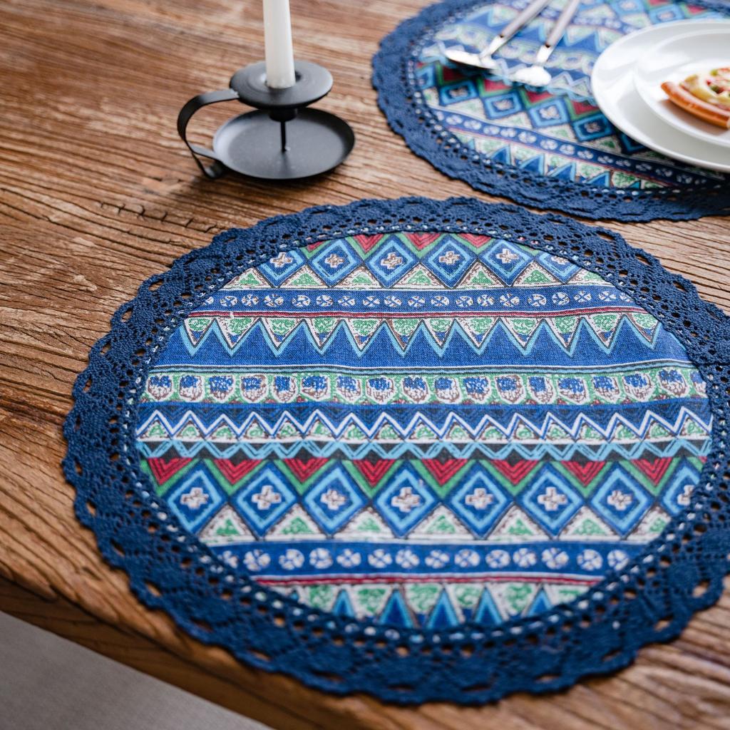 Placemat Single Layer Lace Round Decoration Heat Insulation Geometric Printing Single Piece