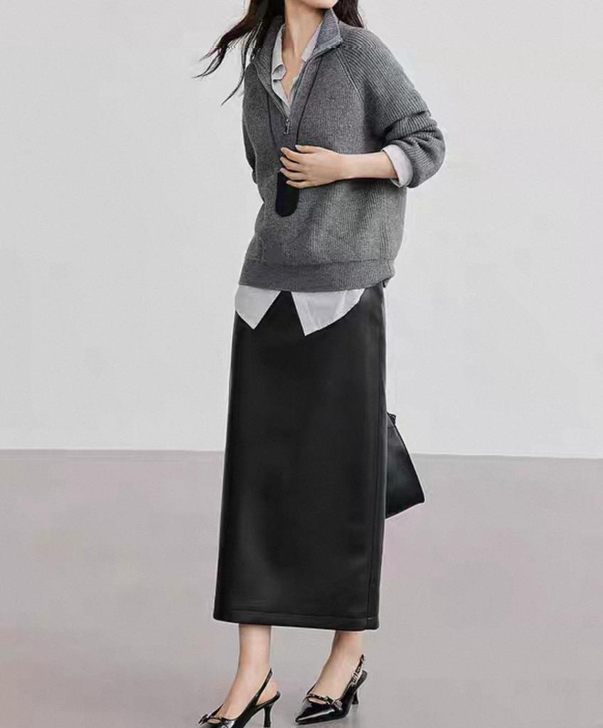 2026 Autumn/Winter Women's Casual Loose Half-Zip Textured Knit Top