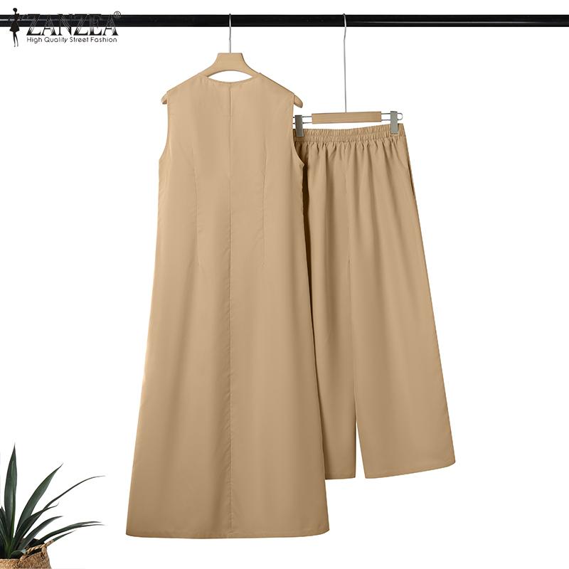 ZANZEA Женский длинный жилет без рукавов и брюки повседневный комплект из двух частей