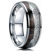 Fashion 8mm Men Copper Color Stainless Steel Arrow Rings for Men Inlaid Koa Wood Meteorite Wedding Band Jewelry Drop Shipping