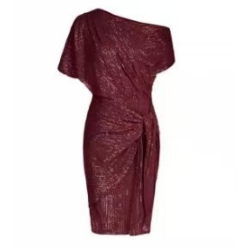 Новое европейское и американское женское платье для вечеринки и клуба с пайетками, одно плечо, плиссированное тостовое платье, мода