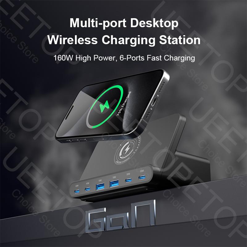 Ueetop 160 Вт USB-станция для зарядки Беспроводная зарядка 65 Вт PD PPS 45 Вт GaN Зарядное устройство Быстрое зарядное устройство для ноутбука Планшета iPhone 15 Samsung