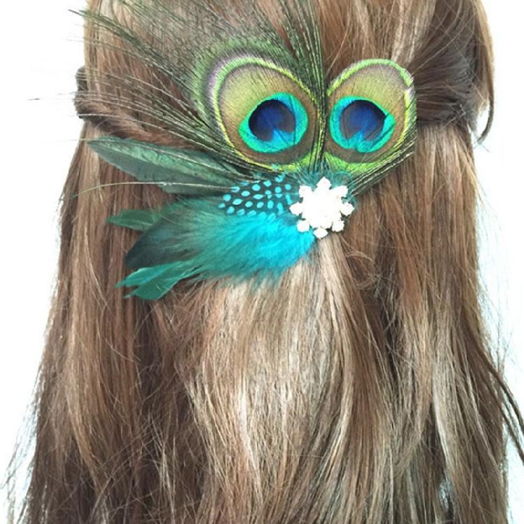Elegant Peacocks Feather Fascinator Hair Pin Ethnic Church Dress Up Side Clip