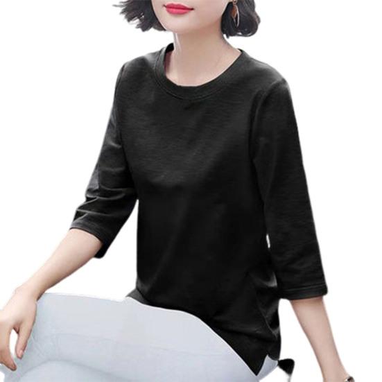 Women Tops O-Neck 3/4 Sleeve Solid Color Elastic Pullover Tops Regular Fit Summer T-shirt Daily Wear