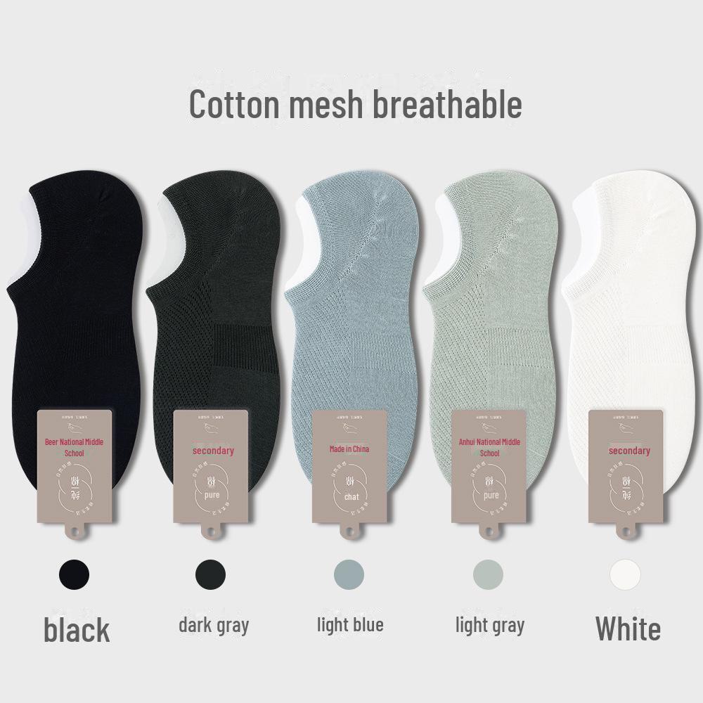 Мужские невидимые хлопковые носки с закрытой пяткой: Нескользящий, антибактериальный, дышащий, впитывающий пот, ультратонкий