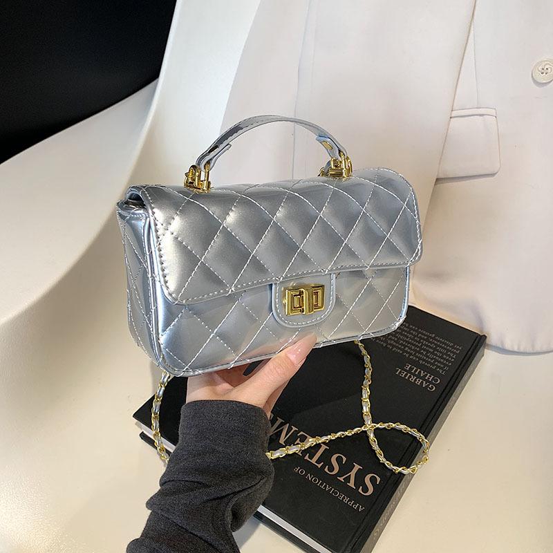 New Fashion Embroidered Thread Patent Leather Rhombus Chain Bag Portable Shoulder Crossbody Trendy Women's Bag