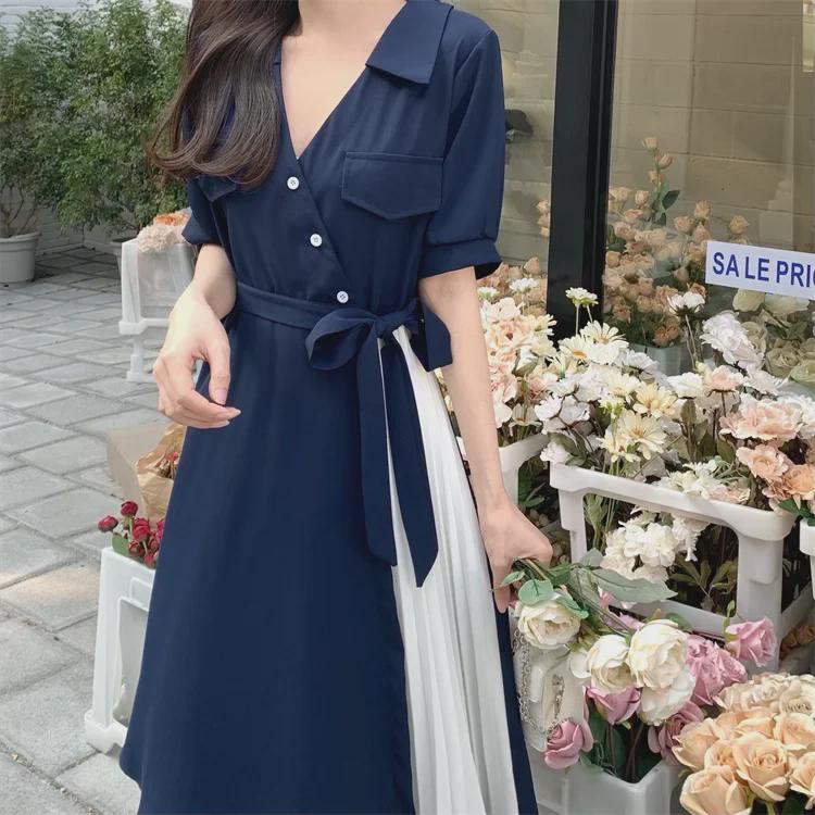 Элегантное платье-рубашка из двух частей с V-образным вырезом - летняя длинная юбка с французским литературным принтом