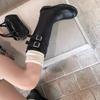 Metal Belt Buckle Low Heel Mid-Leg Boots Fashion Round Toe Soft Leather Autumn New High Knight Boots for Women