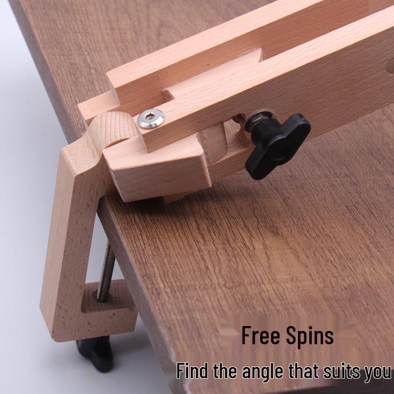Adjustable Foldable Leather Sewing Stand with Hand-Stitched Wooden Clip