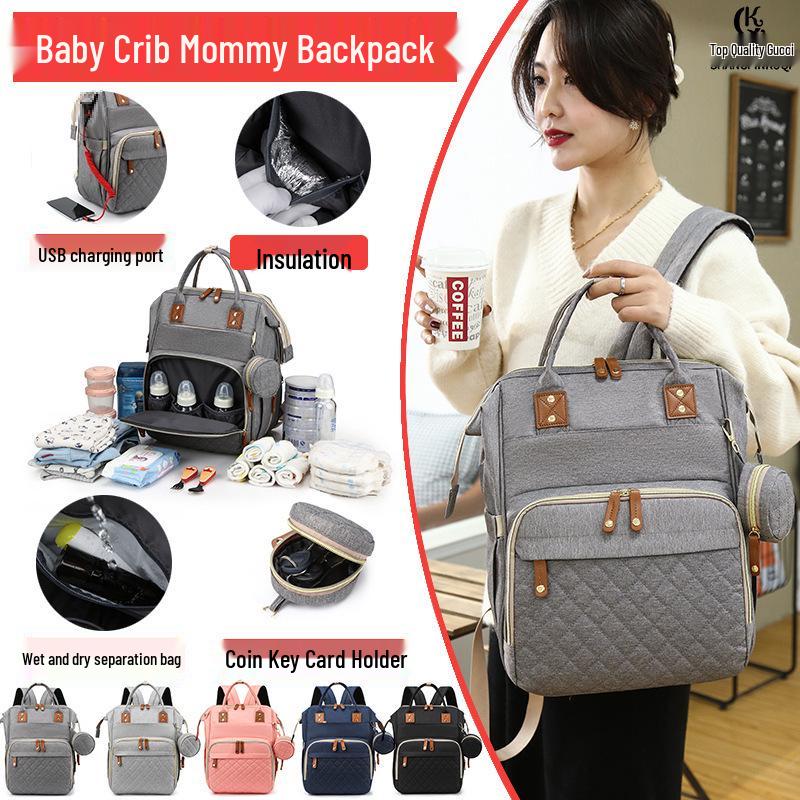 Mummy Backpack: Large Capacity, Lightweight Folding Bed & Diaper Bag