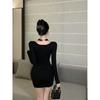 Spring Pure Desire Spice Girl Premium Black Dress Women's Collar Slim Perspective Mesh Belly Sexy Skirt
