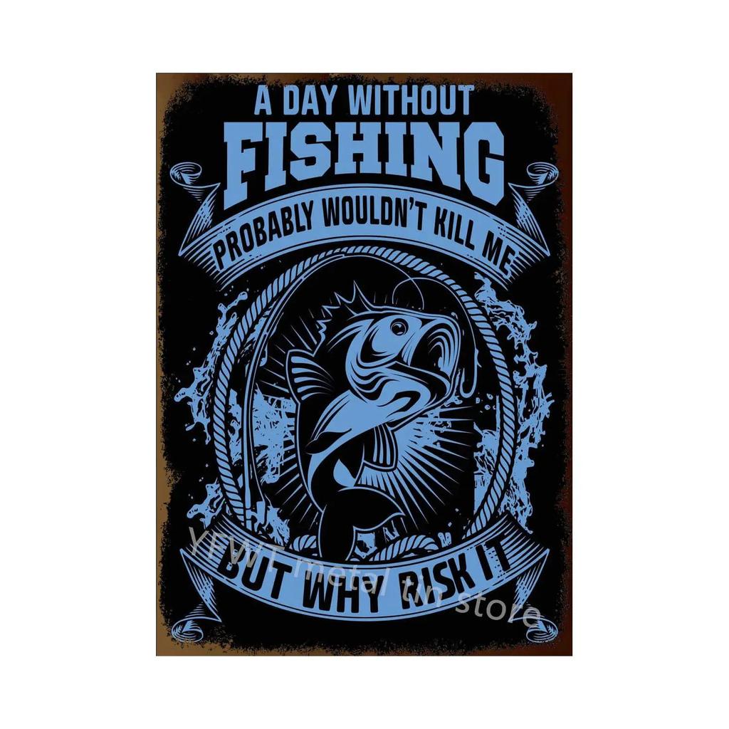 Fishing Rules Metal Tin Sign Fishing Sign Vintage Metal Plate for Wall Poster Farm Art Decoration Retro Stickers Plaques