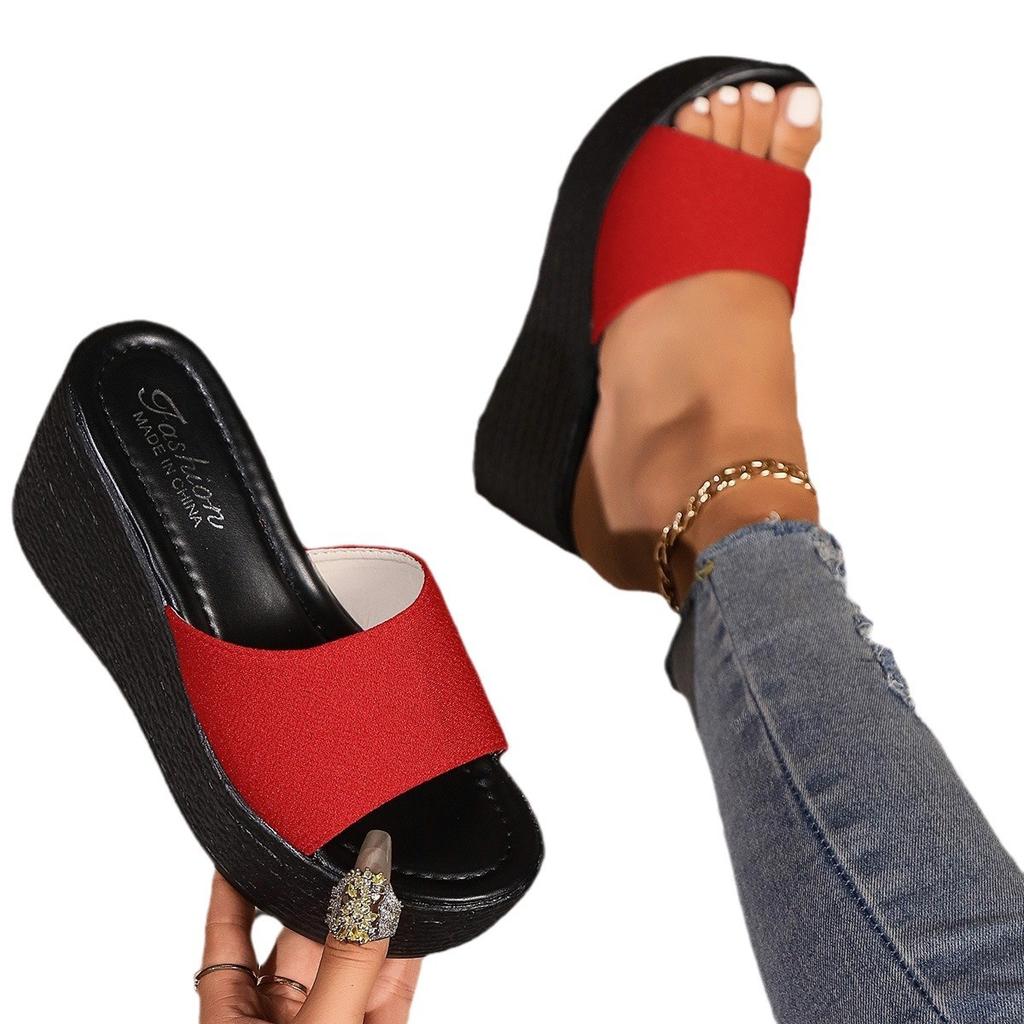 Внешняя торговля большой размер толстая подошва танкетка крутые шлепанцы женские летние модные универсальные для улицы повседневные пляжные шлепанцы на одно слово