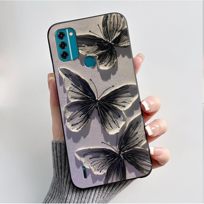 For Nokia C31 / Nokia C21 Plus Case Fashion Luxury Flowers Butterfly Black Protective Soft Silicone Cover For NokiaC31 Casing