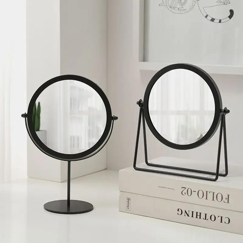 Vintage Nordic Dressing Table Makeup Mirror Portable Revolving Bathroom Dressing Mirror Bathroom Accessories Decoration Mirrors