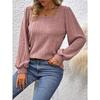 Spring and Autumn Women's Blouse Pit Stripe Brushed Square Neck Fashion Lantern Sleeve Long Sleeve Top