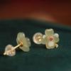 Lucky Four-Leaf Clover Stud Earrings Girls Hetian Jade Earrings Retro Design Jade Earrings Eardrops Gift