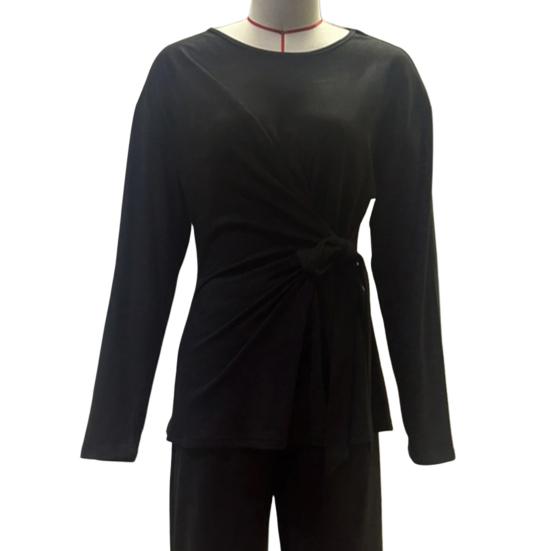 2 шт./комплект женский топ брюки костюм круглый вырез длинный рукав шнуровка