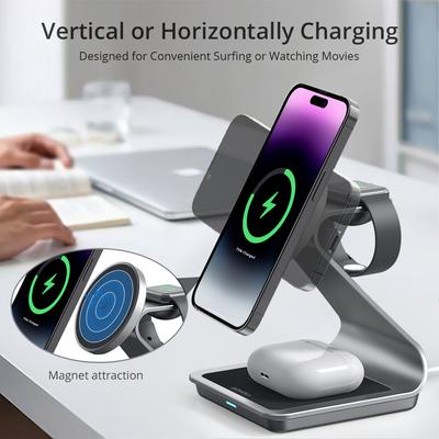 Металлическое магнитное беспроводное зарядное устройство 3 в 1 для Apple Watch Ultra/airpods Pro, док-станция для зарядного устройства для Iphone 14 Pro Max/13/12