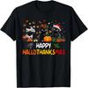 Funny Cat Happy Hallothanksmas Halloween Thanksgiving Xmas T-Shirt