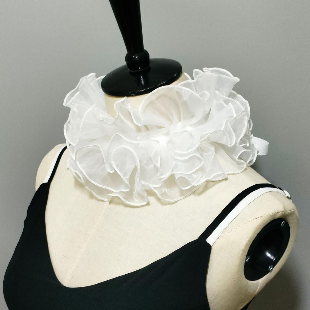Halloween Party Ruffles Lace Fake Collar for Womens Elegant Layered Clown Cosplay Customes Detachable Collar Neck Collar