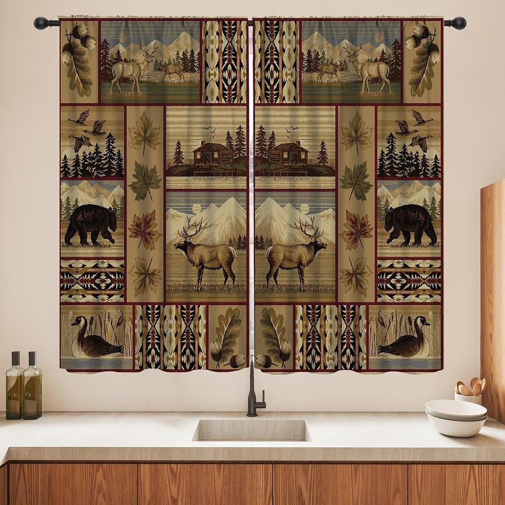 Blackout Wolf Curtains Retro Nature Wildlife Drapes Aurora Forest Wolves Animal Pattern Window Treatments Curtain Living Made Of Polyester Washable