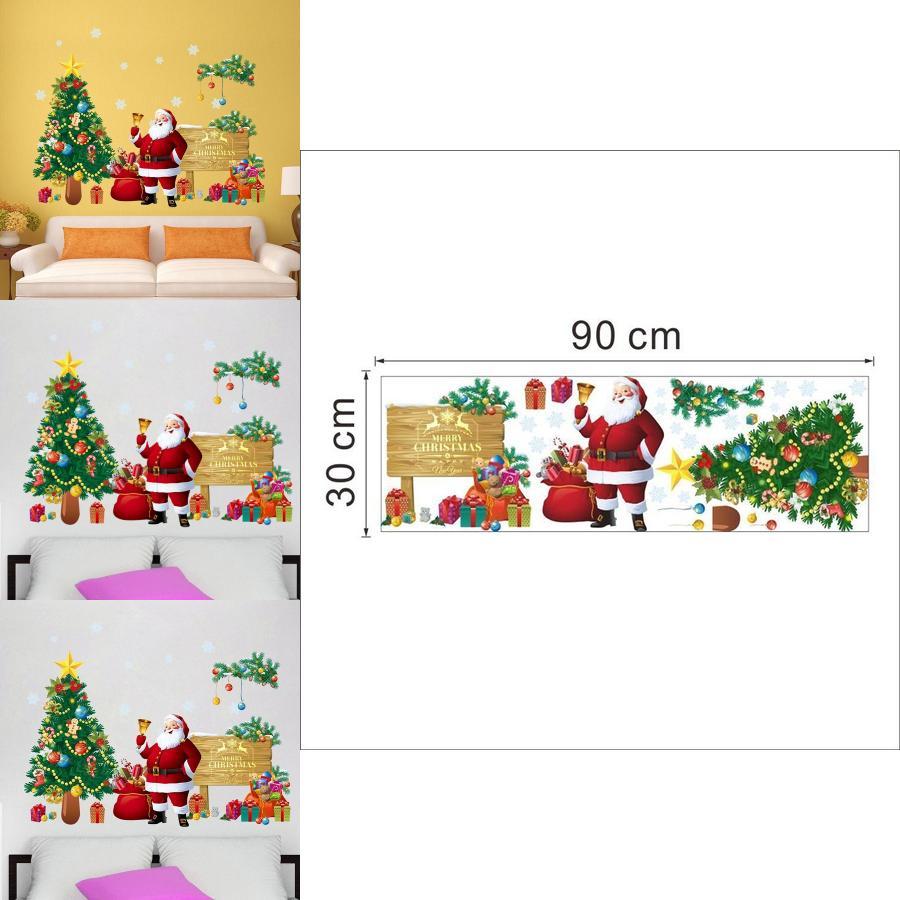 Праздничный настенный декор ПВХ съемная рождественская наклейка на стену с Сантой и елкой для гостиной и прихожей