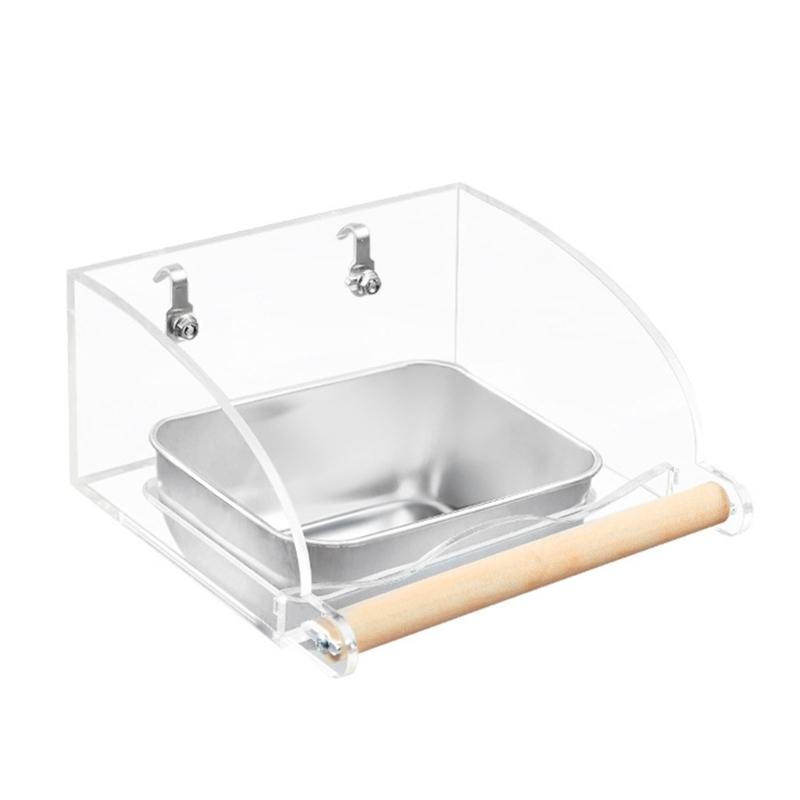 Parrots Food Bowl Acrylic and Sainlessed Steel Parakeet Food Container Anti Spill Design for Home and Bird Enthusiasts