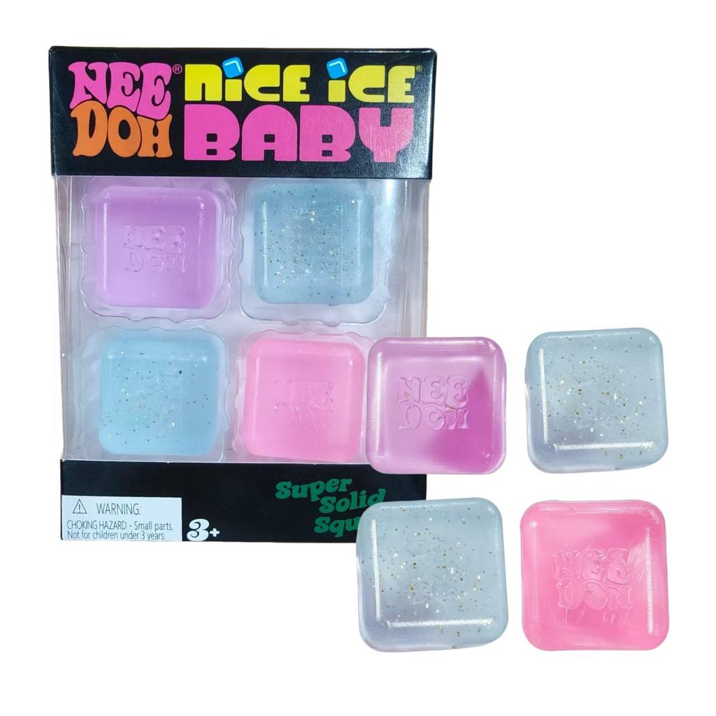 Набор кубиков-антистресс Needoh Nice Ice Baby, 4 шт. Суперпрочные сжимаемые сенсорные игрушки, Нетоксичные сжималки для СДВГ и аутизма, Подарок