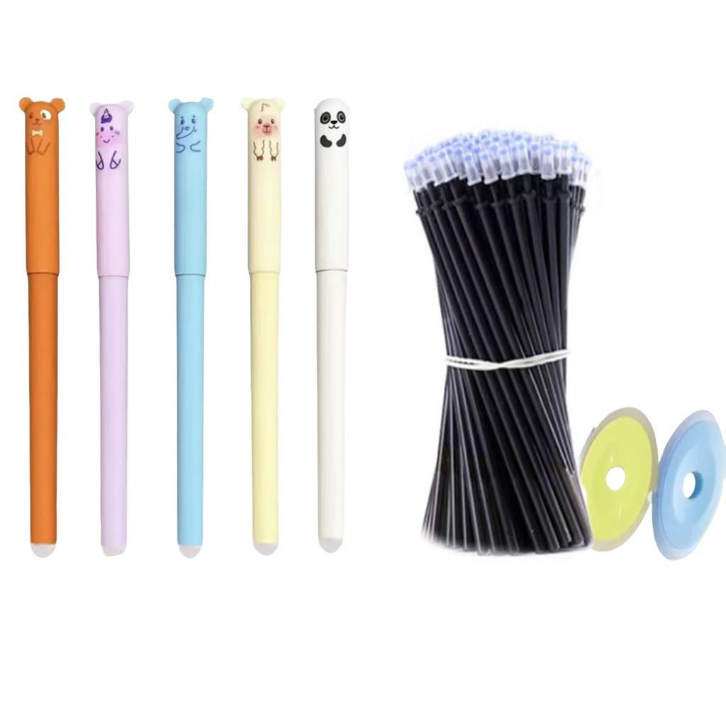 Erasable Gel Pen Thermal Easy-Rub Gel Pen Cute Cartoon Eraser Set With No-Waste Eraser 0.5mm Pen Tip 20ml