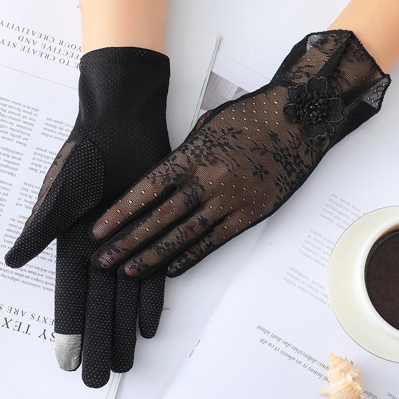 Весенне-летние перчатки для защиты от солнца, кружевные перчатки с кружевом и сенсорным экраном, женские перчатки для вождения, легкие дышащие уличные солнцезащитные перчатки для велоспорта