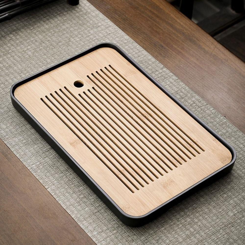 Dual Purpose Bamboo Tea Tray with Drain Water Storage Quick Drainage Filter Tea Serving Tray Vintage Removable