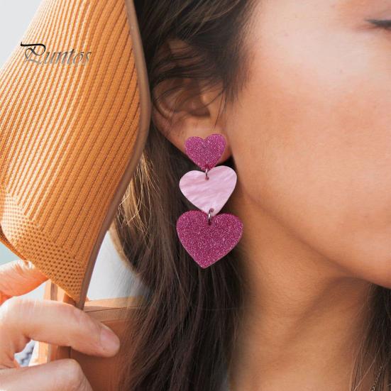 1 пара, три розовых и красных серьги в форме сердца, легкие акриловые висячие серьги, серьги с кисточками, женские ювелирные изделия для девочек-подростков, подарок